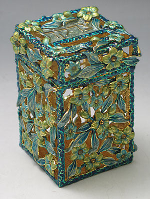Tzedakah Box Jeweled Green Flowers | Judaica Square Lakewood