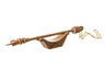 Hand carved teak yad Torah pointer on a boat-shaped carved stand with its gold-tone chain