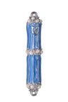 Light blue enamel mezuzah case set with small stones along its face