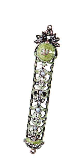 Jeweled Mezuzah Lime — alternate view | Judaica Square Lakewood