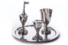 Hammered stainless steel havdalah set with candle holder, spice box and wine cup