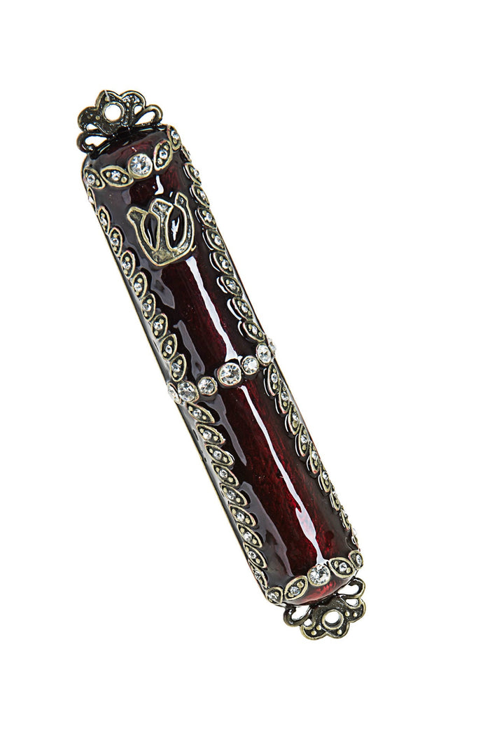 Mezuzah Jeweled Burgundy with Stones | Judaica Square Lakewood
