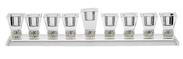 Crystal Menorah with Stones — alternate view | Judaica Square Lakewood