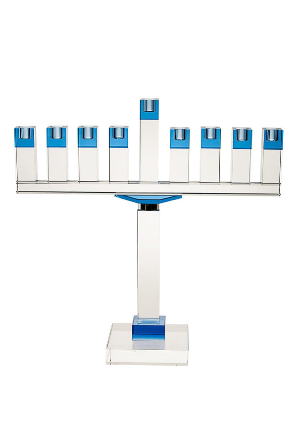 Menorah Crystal Blue | Judaica Square Lakewood