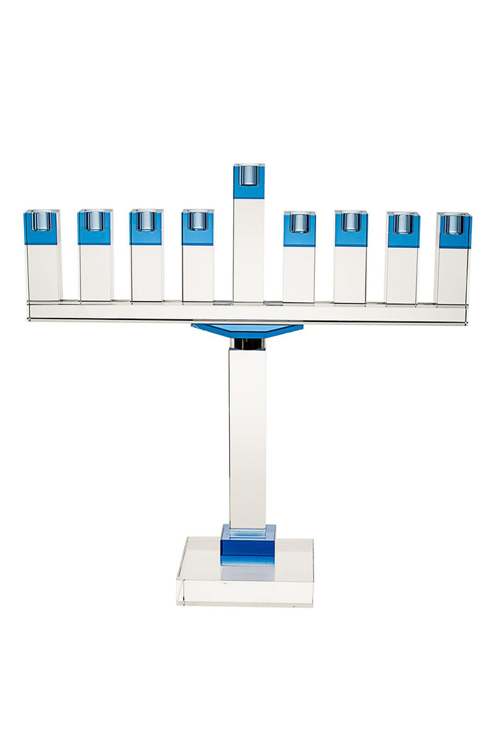 Menorah Crystal Blue | Judaica Square Lakewood