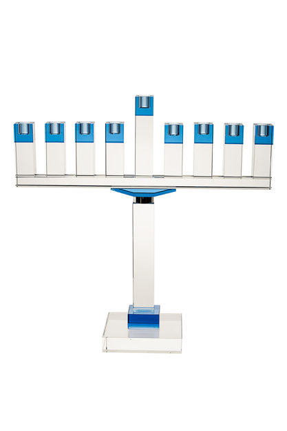 Menorah Crystal Blue — alternate view | Judaica Square Lakewood