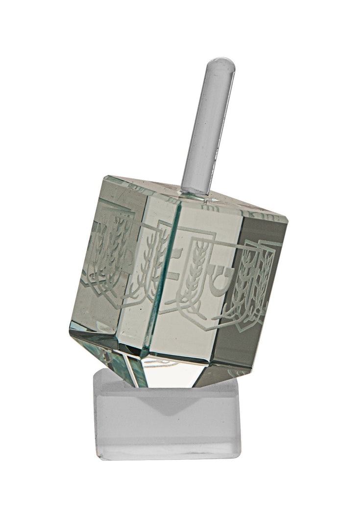 Etched Pale Green Crystal Dreidel | Judaica Square Lakewood