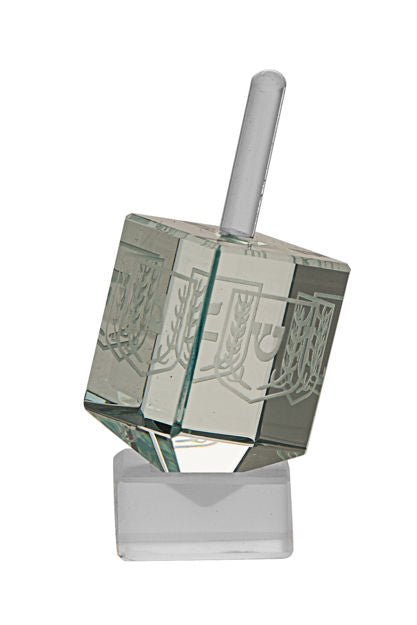 Etched Pale Green Crystal Dreidel — alternate view | Judaica Square Lakewood