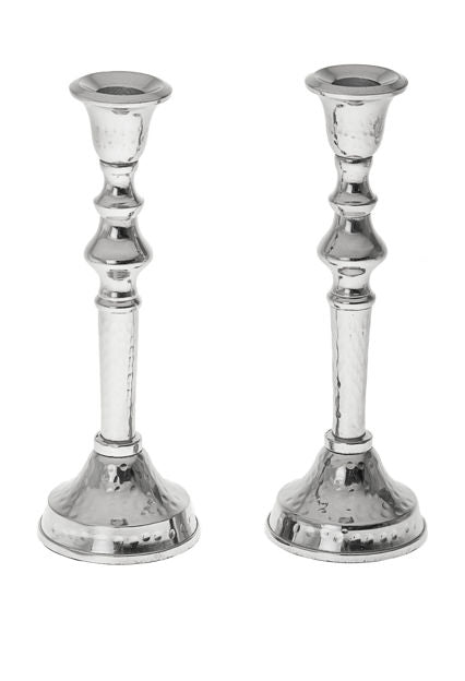Stainless Steel Candle Stick Hammered Candlesticks — alternate view | Judaica Square Lakewood