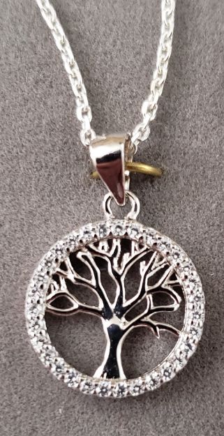 Tree of Life circlet rimmed with sparking cubic zirconica Pendant — alternate view | Judaica Square Lakewood