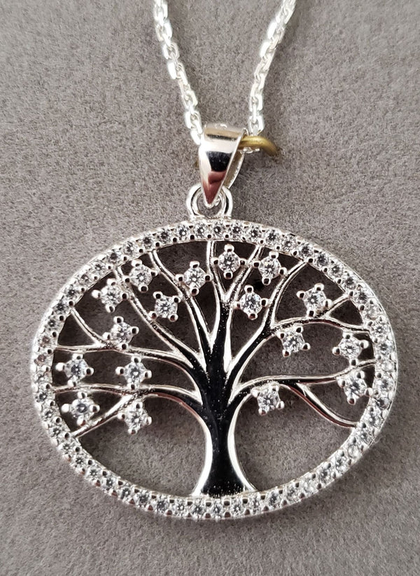 Oval Tree of Life with CZ leaves Pendant | Judaica Square Lakewood