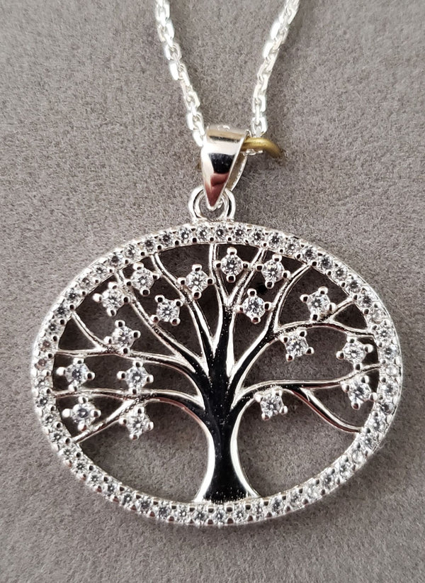 Oval Tree of Life with CZ leaves Pendant | Judaica Square Lakewood