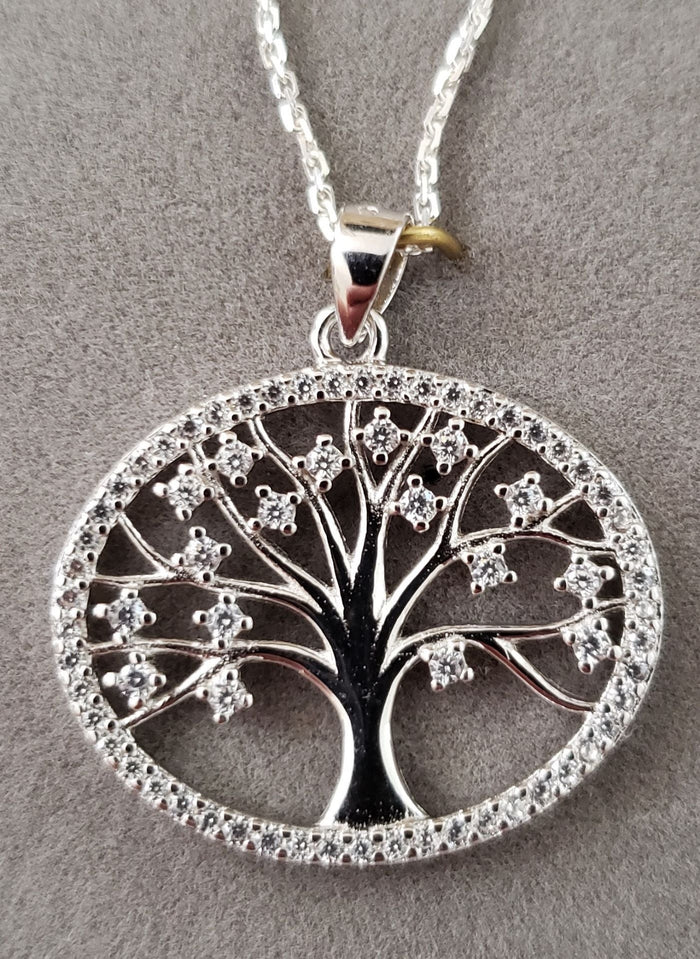 Oval Tree of Life with CZ leaves Pendant | Judaica Square Lakewood