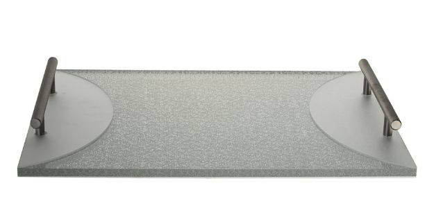Challah Board Lucite Silver with handle — alternate view | Judaica Square Lakewood