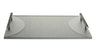 Textured silver Lucite challah board with frosted half-circle ends and dark bar handles