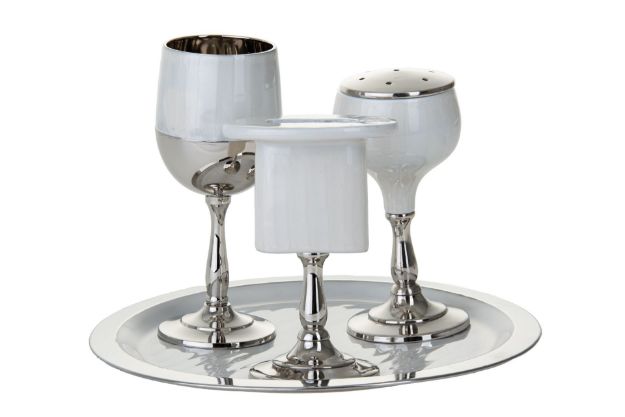 Havdallah Set Enamel White — alternate view | Judaica Square Lakewood