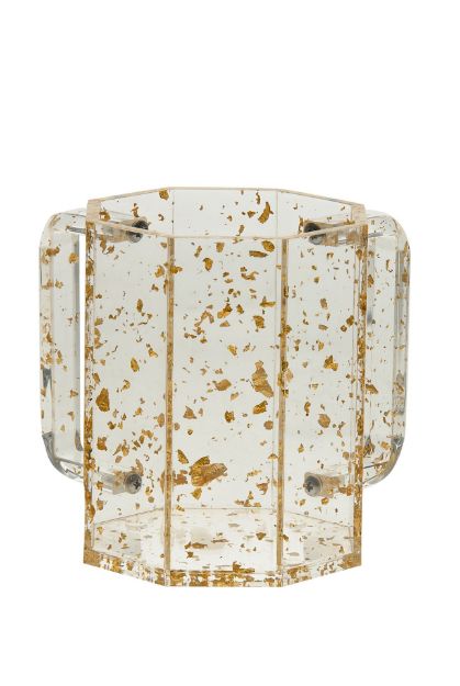 Wash Cup Lucite Gold Flakes Hexagon — alternate view | Judaica Square Lakewood