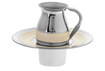 Large Stainless Steel Mayim Achronim Set - White Enamel
