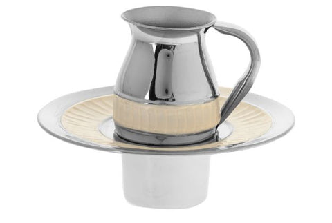 Large Stainless Steel Mayim Achronim Set - White Enamel