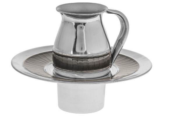 Mayim Achronim Stainless Steel with grey enamel — alternate view | Judaica Square Lakewood