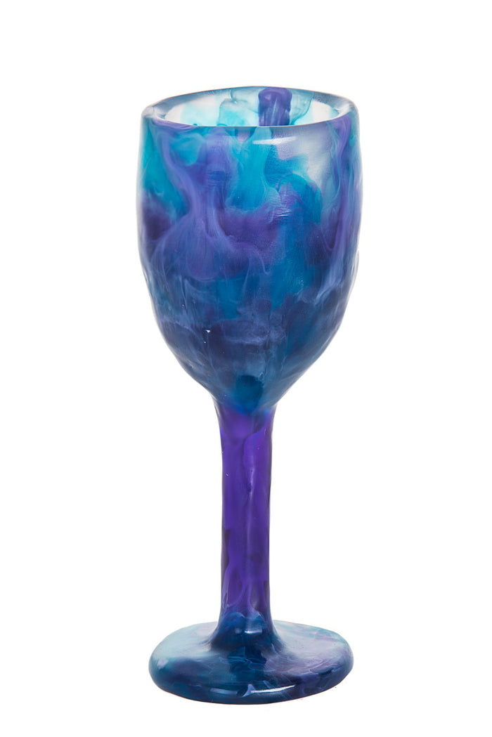 Resin Kiddush goblet swirled in turquoise, blue and violet Blue Haze colors