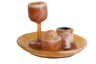 Cappuccino swirl resin Havdalah cup, domed spice box and candle holder on a round amber-toned tray