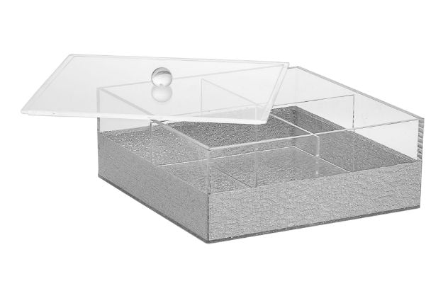 Candy Dish 4 Sectional Silver Lucite — alternate view | Judaica Square Lakewood