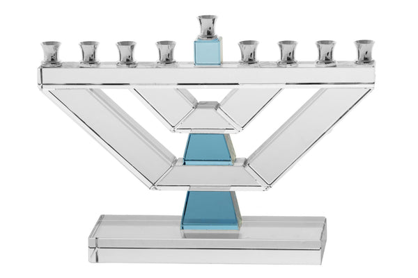 Menorah Crystal with Blue | Judaica Square Lakewood