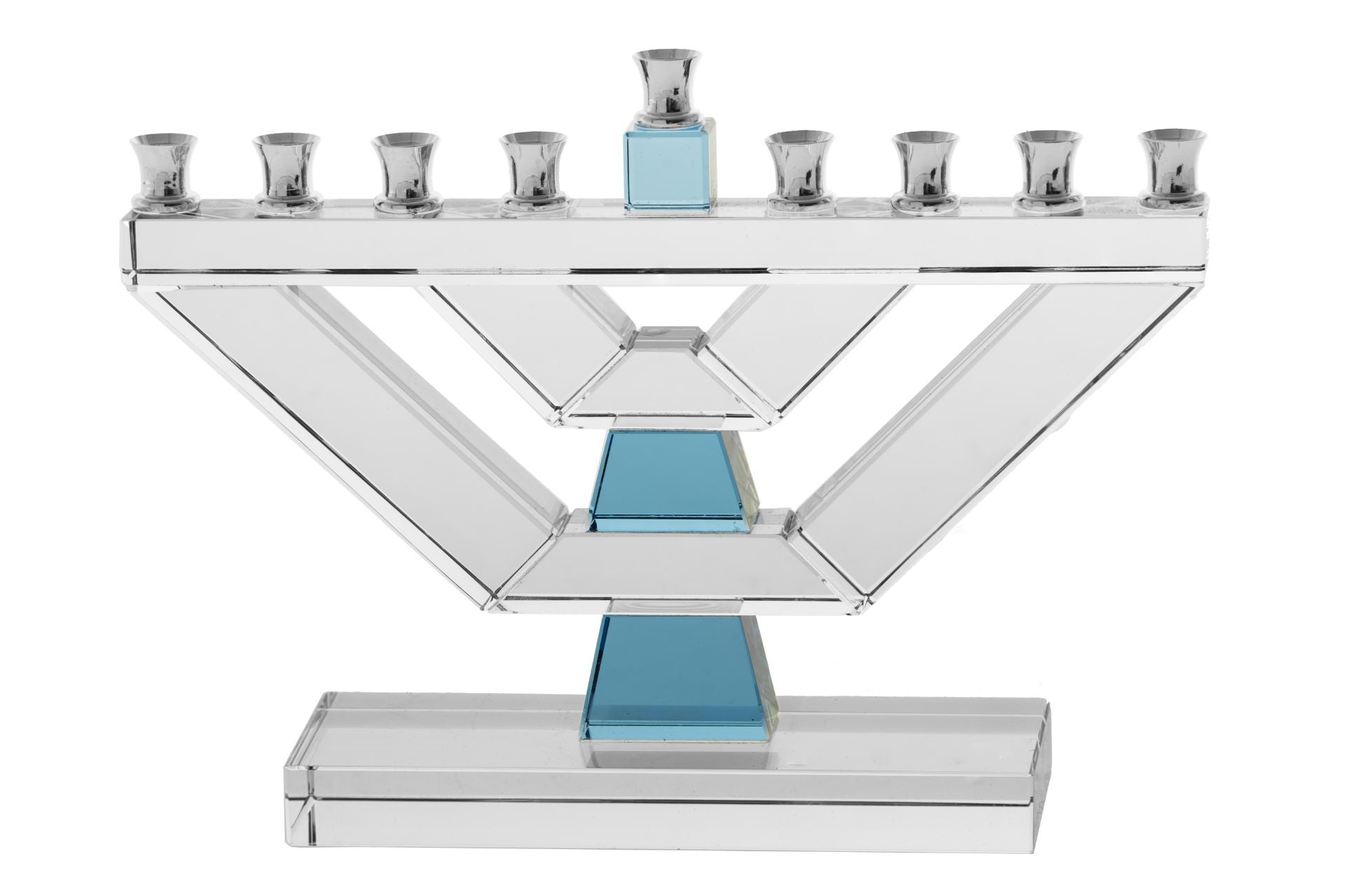 Menorah Crystal with Blue | Judaica Square Lakewood