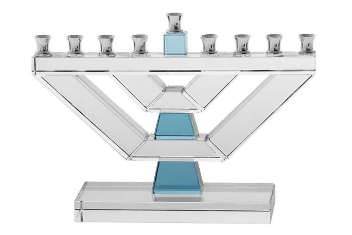 Menorah Crystal with Blue | Judaica Square Lakewood