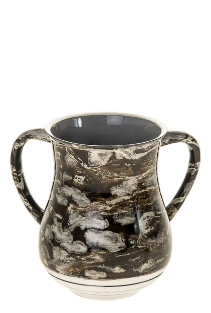 Wash Cup Black and White Enamel — alternate view | Judaica Square Lakewood