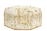 Octagonal clear Lucite bowl with gold flakes holding a matching gold-flecked wash cup in the center