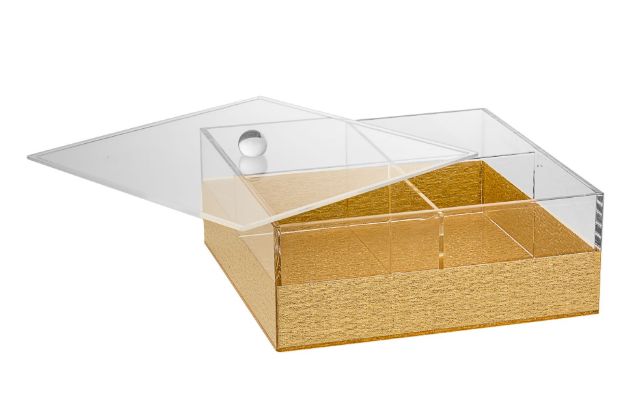 Candy Dish 4 Sectional Gold Lucite — alternate view | Judaica Square Lakewood