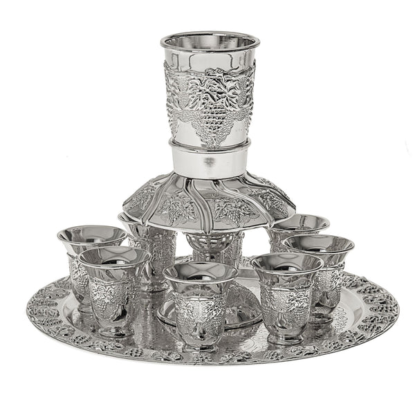 Silver Plated 8 Cup Fountain Grape Design | Judaica Square Lakewood