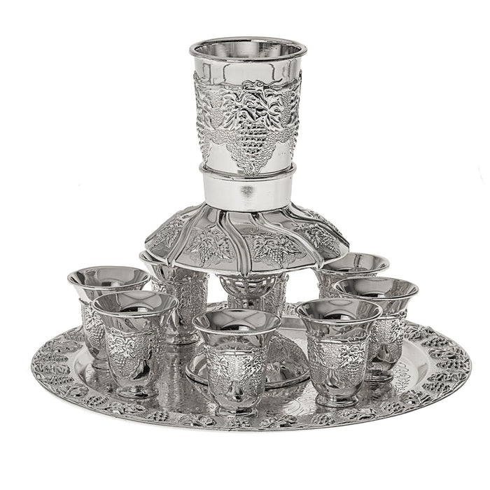 Silver Plated 8 Cup Fountain Grape Design | Judaica Square Lakewood