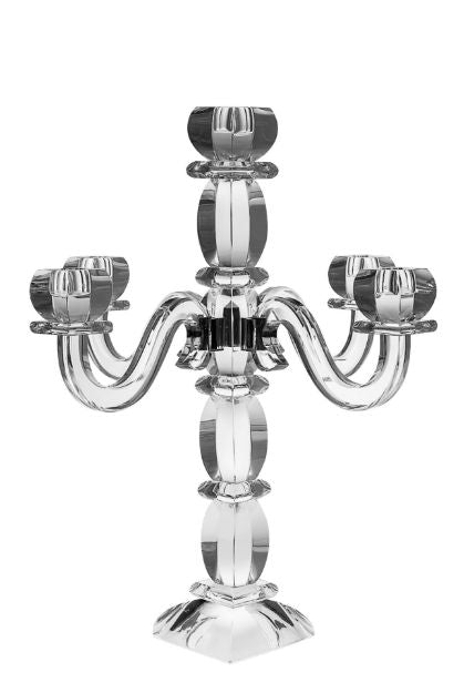 Candelabra Clear Crystal with 5 branches — alternate view | Judaica Square Lakewood