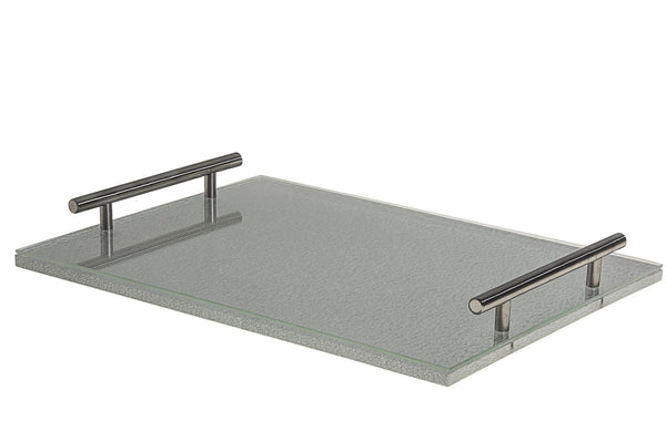 Challah Board lucite Silver with handle | Judaica Square Lakewood