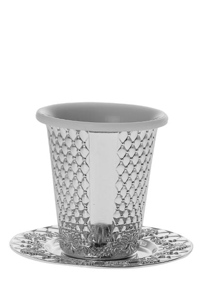 Silver Plated Kiddush Cup and Tray with Stones