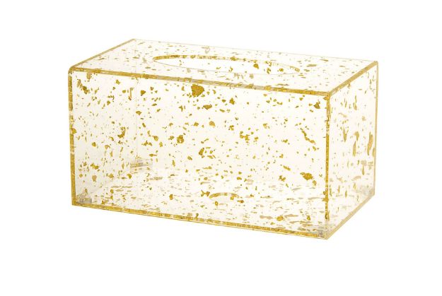 Tissue Box Lucite Gold Flakes — alternate view | Judaica Square Lakewood