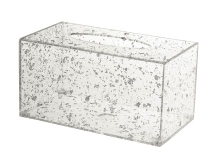 1634-FS Tissue Box Lucite Silver Flakes