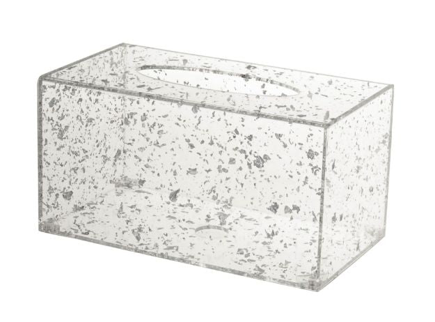 Tissue Box Lucite Silver Flakes — alternate view | Judaica Square Lakewood