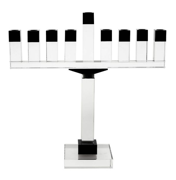 Menorah Crystal Large with Black accents — alternate view | Judaica Square Lakewood