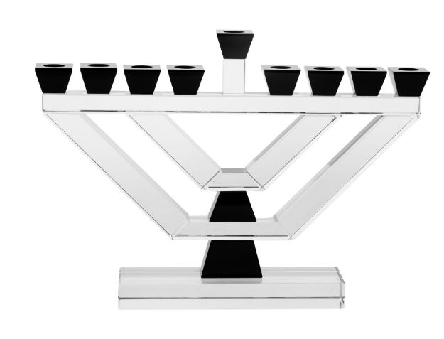Menorah Crystal Large with Black accents — alternate view | Judaica Square Lakewood