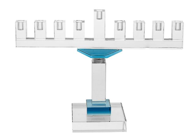Menorah with Blue Accents — alternate view | Judaica Square Lakewood
