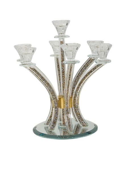 Candelabra with crushed gold stones 7 branches — alternate view | Judaica Square Lakewood