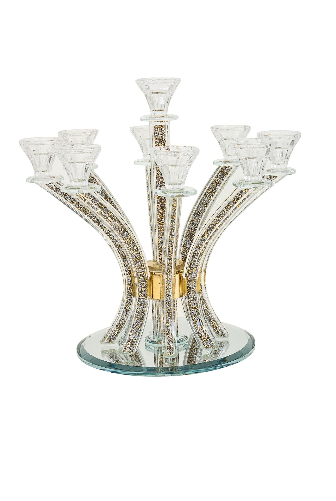 Candelabra Crystal with crushed gold stones 9 branches | Judaica Square Lakewood