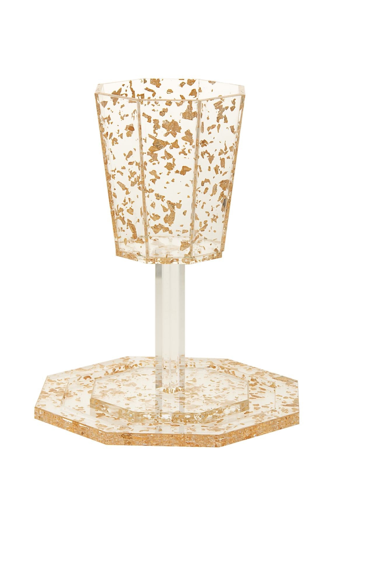Elijah Cup on base and Tray Lucite Gold Flakes | Judaica Square Lakewood