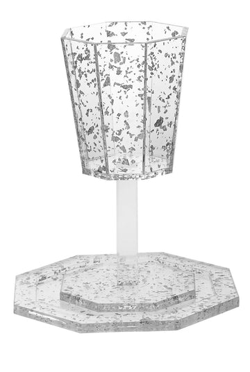 Elijah Cup on base and Tray Lucite Silver Flakes | Judaica Square Lakewood