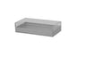 Clear lucite napkin holder with silver tone framing along its rectangular sides