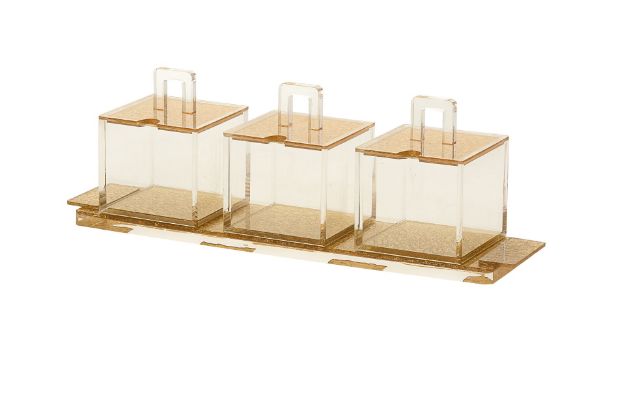 Tray with 3 Separate dishes Lucite Gold — alternate view | Judaica Square Lakewood